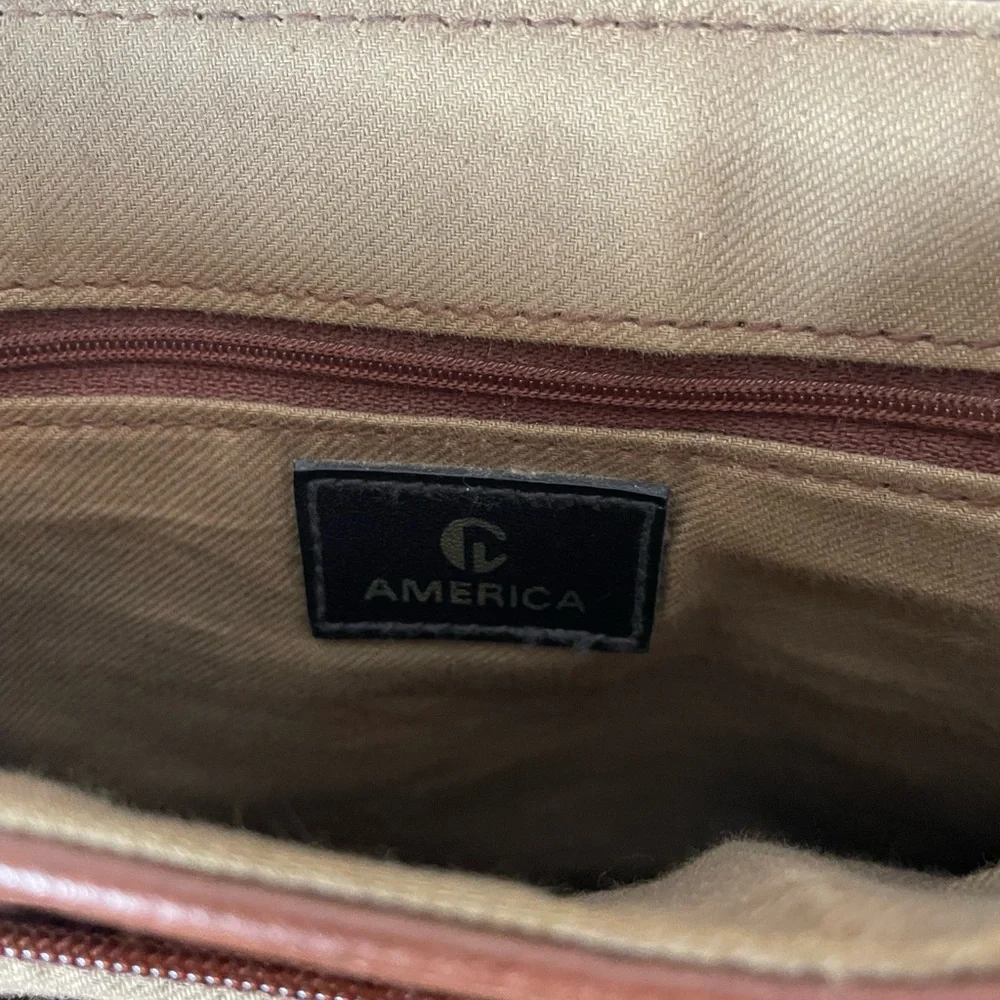 Vintage America Brown Leather Messenger Bag with Brass Hardware